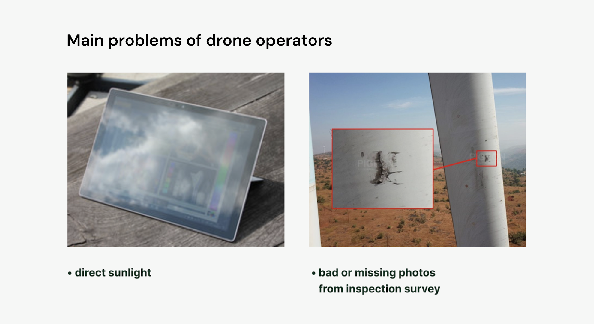 Wind turbine inspection problems