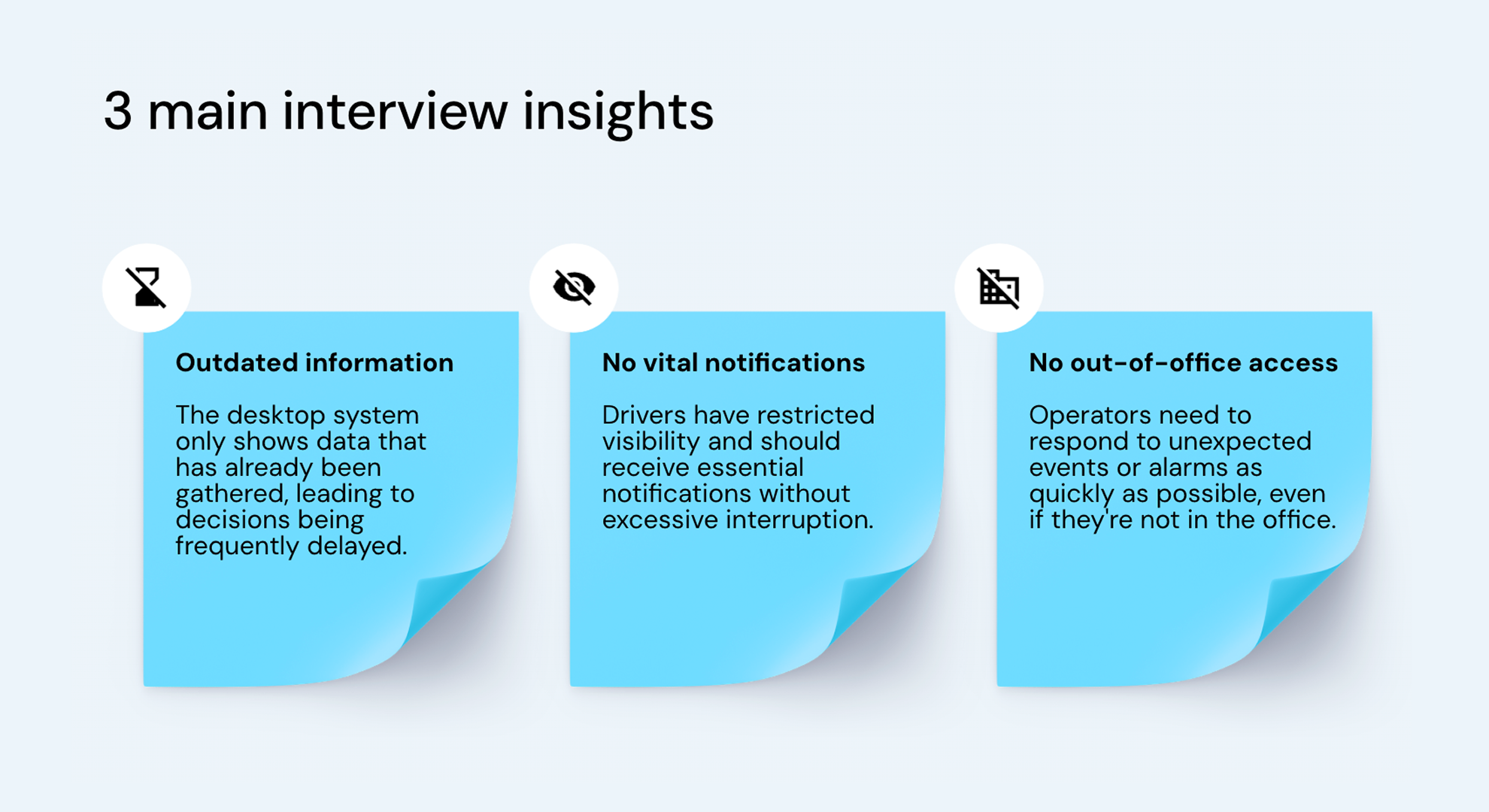 3 main interview insights sticky notes